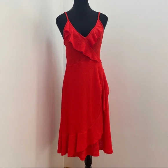 Zara | Dresses | Zara Red V Neck Sleeveless Mini Dress With Lettuce Trim  Details Size Small | Poshmark
